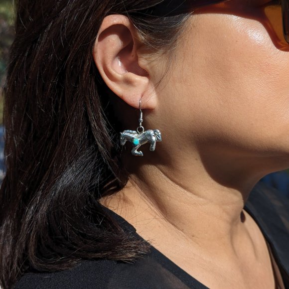 Native American‎ Women's Blue Turquoise Horse Earrings Navajo Jewelry*** - Picture 9 of 10
